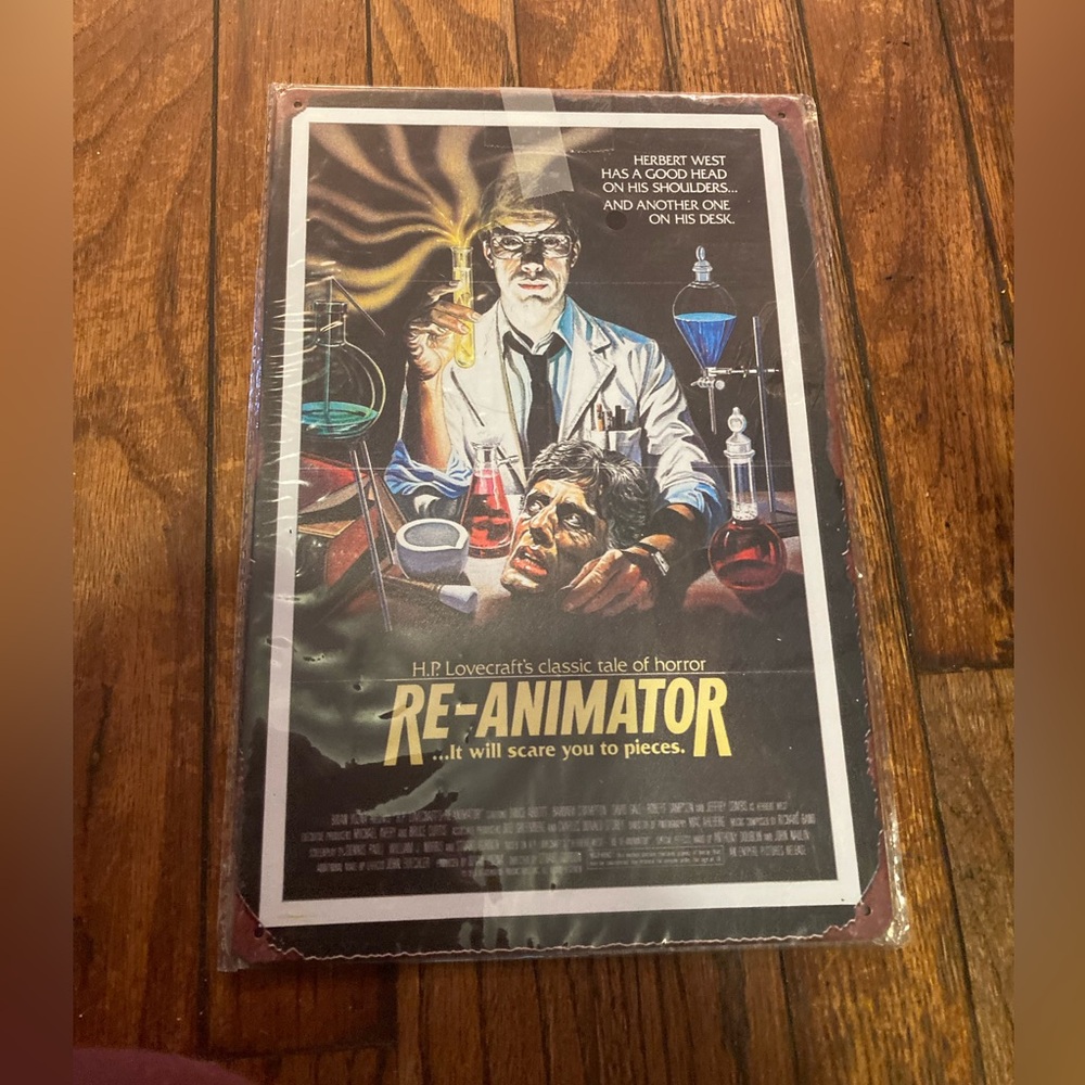 H.P lovecrafts classic tale of horror re-animator metal sign